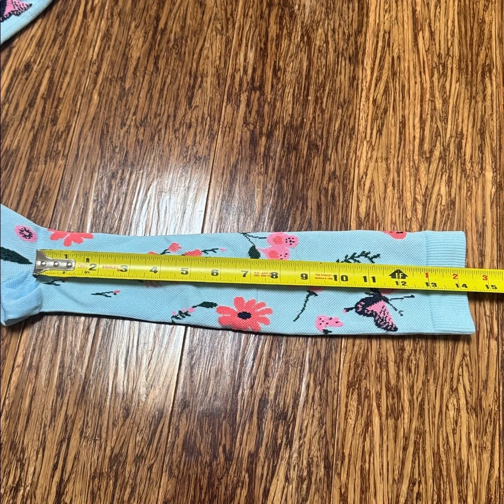 Light blue pink floral butterfly print knee high compression socks